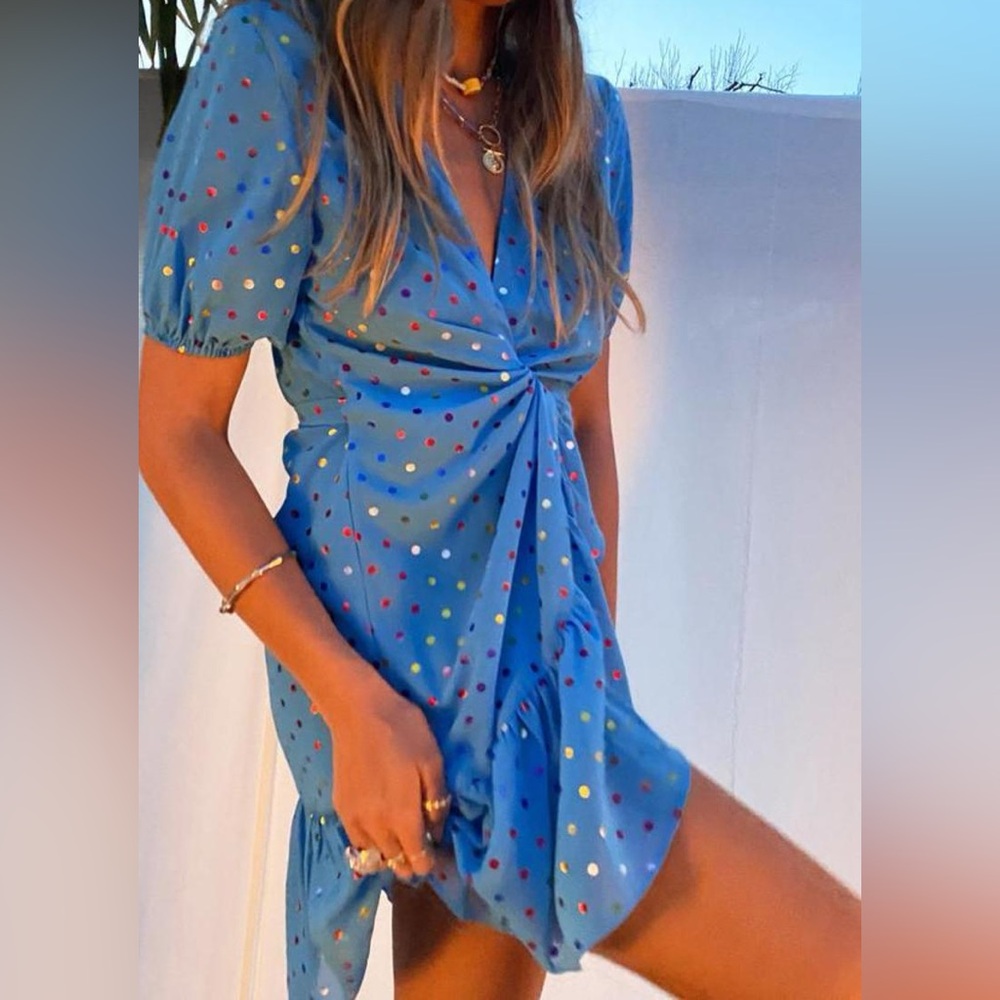 Never Fully Dressed Blue Polka Dot Mini Dress